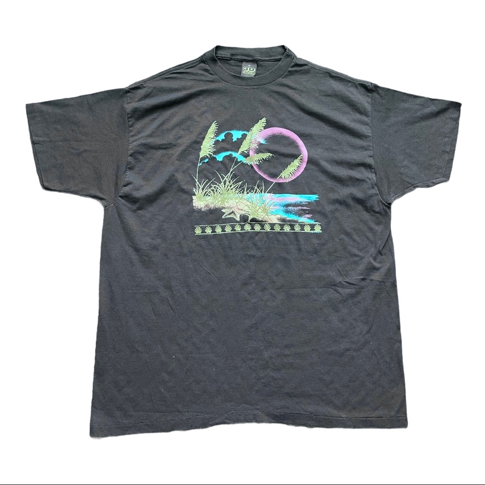 Vintage 91 3D Emblem Beach Print T-shirt Size XXXL